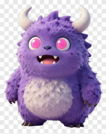 3D Purple Monster Character PNG