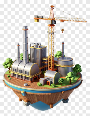 3D Industrial Factory With Crane PNG