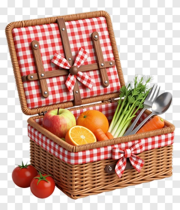 Wicker Picnic Basket Filled With Fresh Fruits And Vegetables PNG