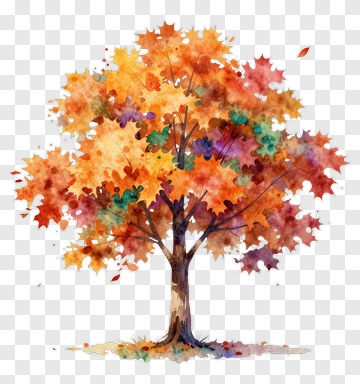 Colorful Watercolor Tree With Autumn Leaves PNG
