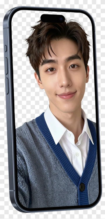 Portrait Of A Young Man In A Smartphone Frame PNG