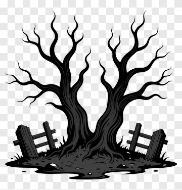 Haunted Tree With Broken Fence PNG