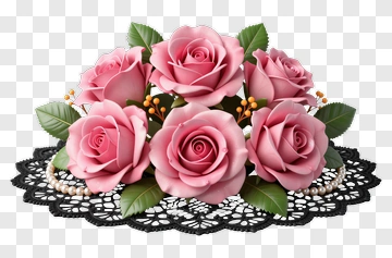 Pink Rose Bouquet On Lace PNG