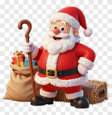 Cartoon Santa Claus Holding A Staff PNG