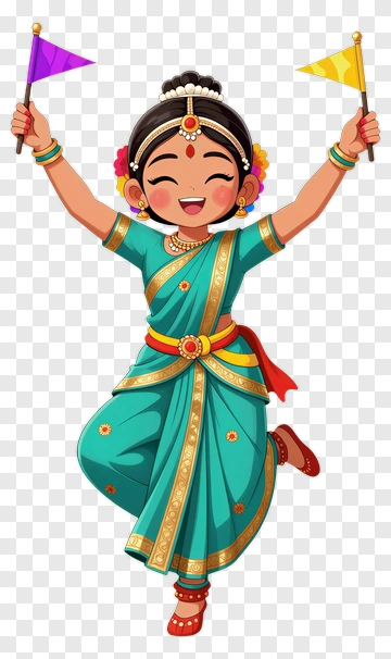 Happy Girl Dancing With Colorful Flags PNG