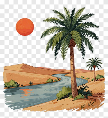 Desert Landscape With Palm Trees And River PNG