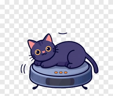 Cartoon Cat On A Robot Vacuum PNG
