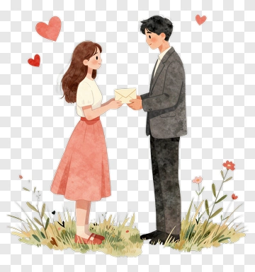 Couple Exchanging Love Letter In A Garden PNG