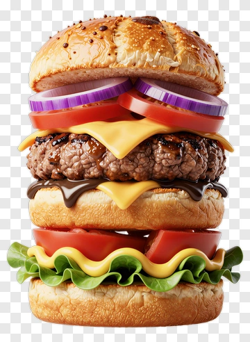 Delicious Hamburger With Cheese And Fresh Vegetables PNG
