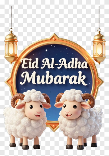 Eid Al-Adha Mubarak With Cartoon Sheep PNG