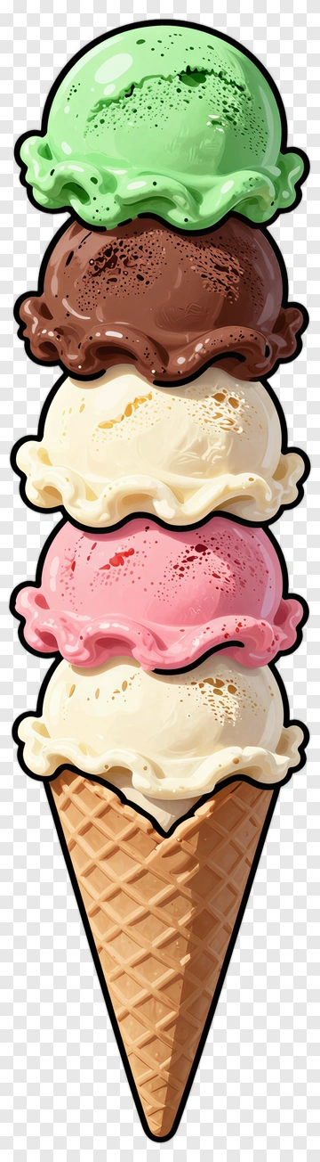 Colorful Ice Cream Cone With Four Scoops PNG