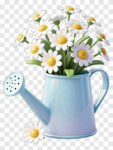 Watering Can With Daisies PNG