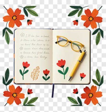 Colorful Notebook With Flowers And Glasses PNG