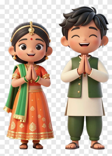 Cartoon Children Greeting With Folded Hands PNG
