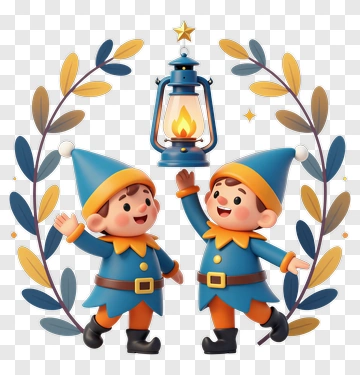 Cartoon Elves Holding A Lantern PNG
