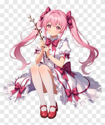 Anime Girl Holding A Branch PNG