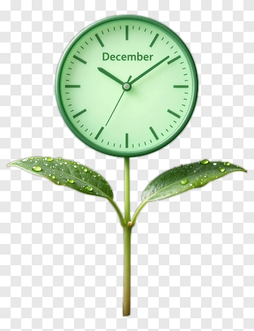 Clock With Leaves Representing December PNG