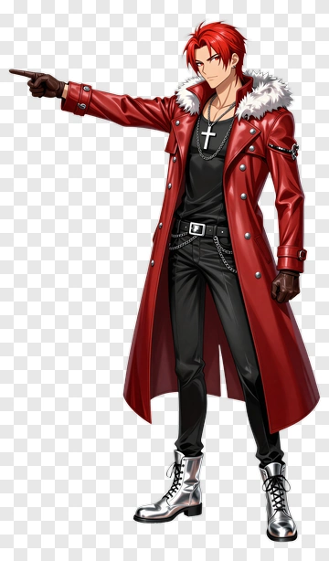 Anime Character Pointing In A Red Coat PNG