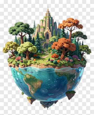 Fantasy Island With Trees And Water PNG