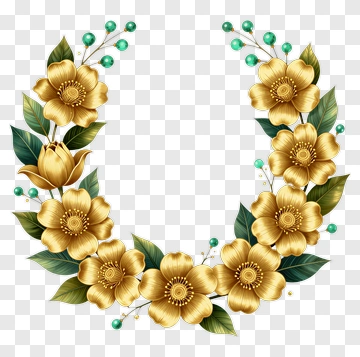 Golden Floral Wreath PNG