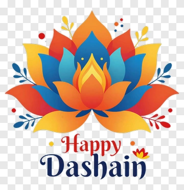 Colorful Lotus Flower With Happy Dashain Text PNG