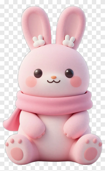 3D Cute Pink Bunny With Scarf PNG