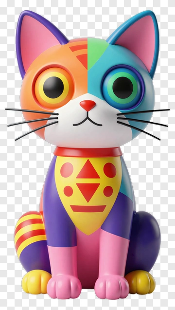 Colorful Cat Figurine PNG