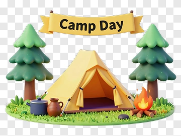 Camp Day Scene With Tent And Trees PNG