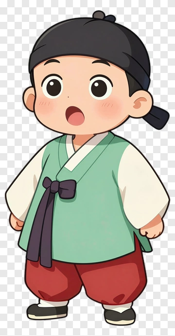 Cartoon Child Wearing Traditional Korean Hanbok PNG