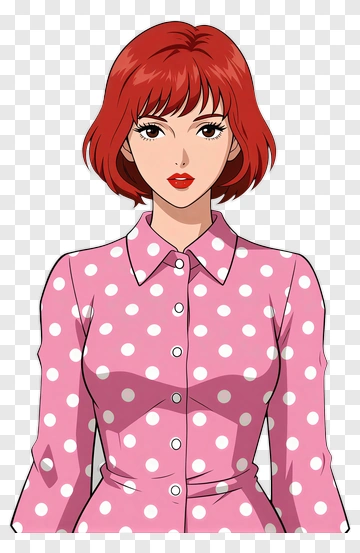 Cartoon Woman In Pink Polka Dot Dress PNG