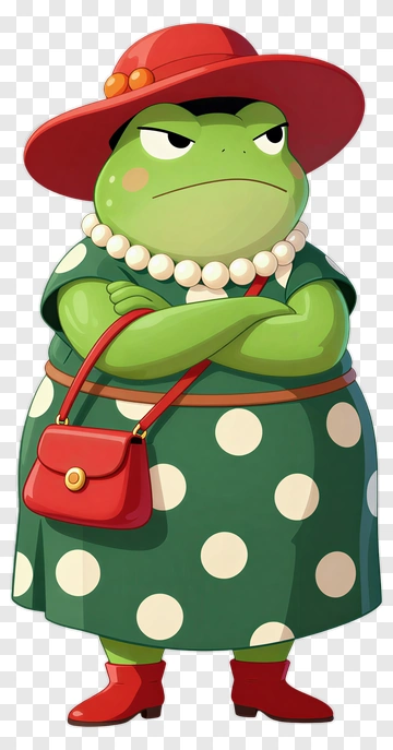 Cartoon Frog In A Polka Dot Dress With A Red Hat PNG