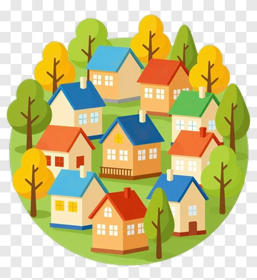 Colorful Houses In A Green Neighborhood PNG