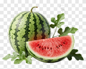 Watermelon With Slices And Leaves PNG