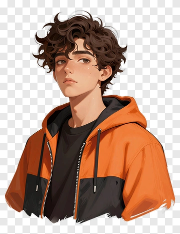 Young Man In Orange Hoodie PNG