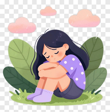 Sad Girl Sitting On Grass PNG
