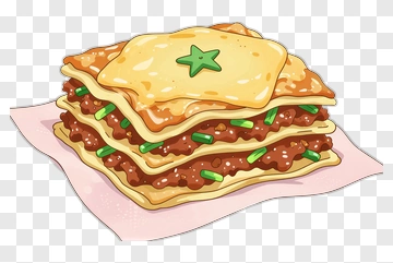 Cartoon Lasagna With Green Garnish PNG