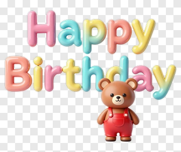 Birthday Bear With Colorful Balloons PNG
