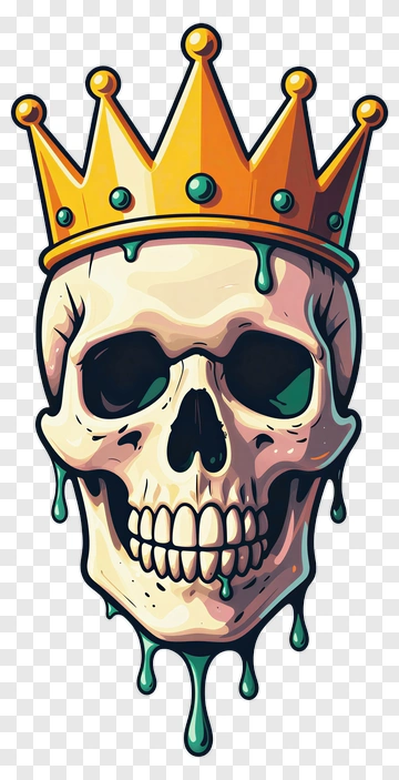 Cartoon Skull With Crown And Dripping Green Detail PNG