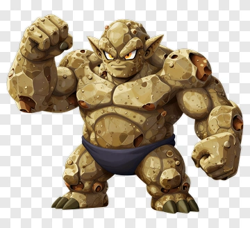 Cartoon Rock Monster Flexing Muscles PNG