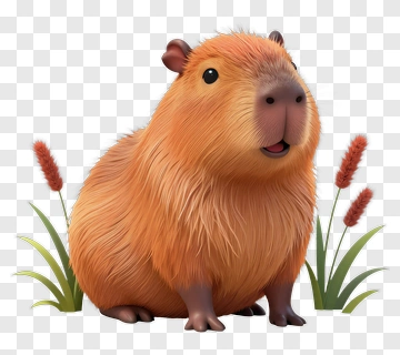 3D Capybara Sitting Among Grass PNG