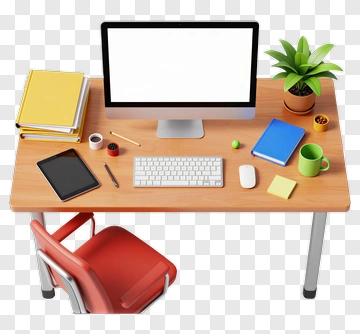 Modern Desk Setup With Computer And Stationery PNG