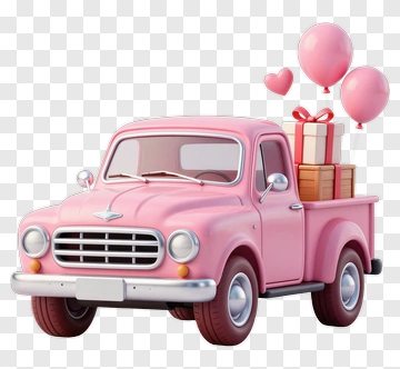 Pink Delivery Truck With Balloons And Gifts PNG