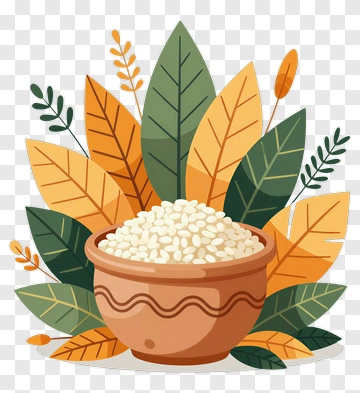 Rice Bowl Surrounded By Autumn Leaves PNG