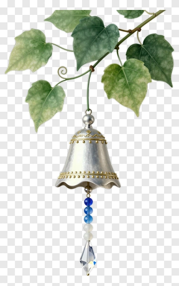 Decorative Bell Hanging From A Leafy Branch PNG