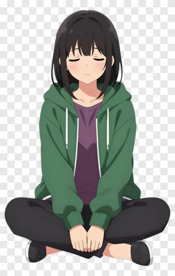 Anime Girl Sitting In A Green Hoodie PNG