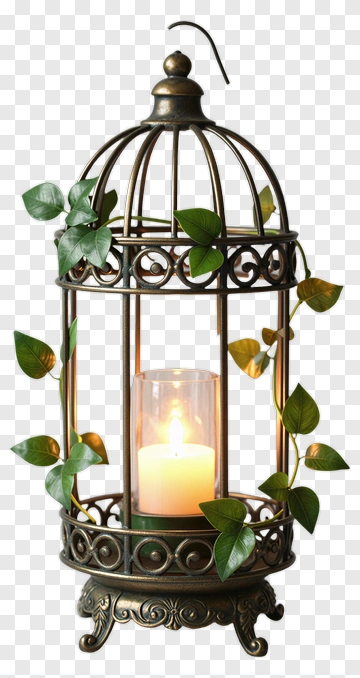 Decorative Lantern With Green Vines PNG