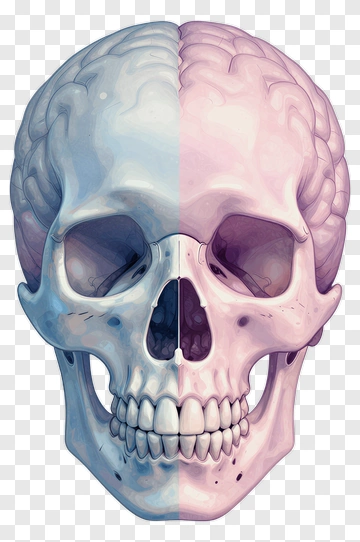 Illustration Of A Human Skull With Split Brain PNG