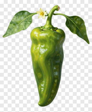 Green Chili Pepper With Leaves And Flower PNG