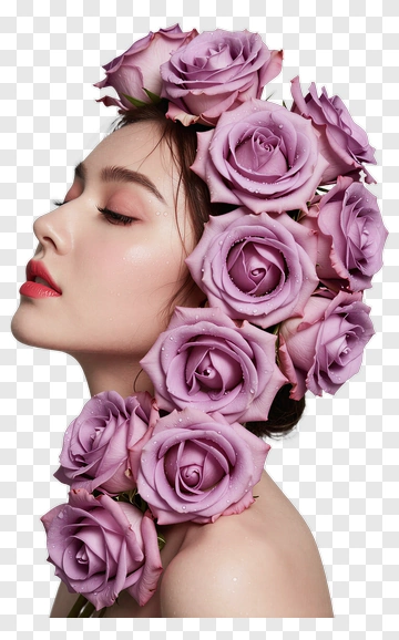 Woman With Lavender Roses In Hair PNG