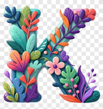 Colorful Letter K With Floral Design PNG